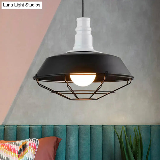 Industrial Metal Pendant Light With Wire Guard In Orange Blue And Green 1-Light 10/14/18 Dia -