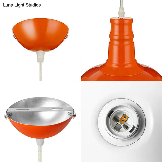 Industrial Metal Pendant Light With Wire Guard In Orange Blue And Green 1-Light 10/14/18 Dia -