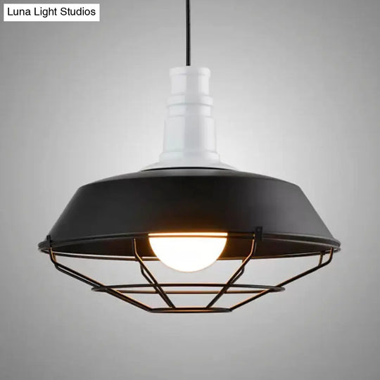 Industrial Metal Pendant Light With Wire Guard In Orange Blue And Green 1-Light 10/14/18 Dia -