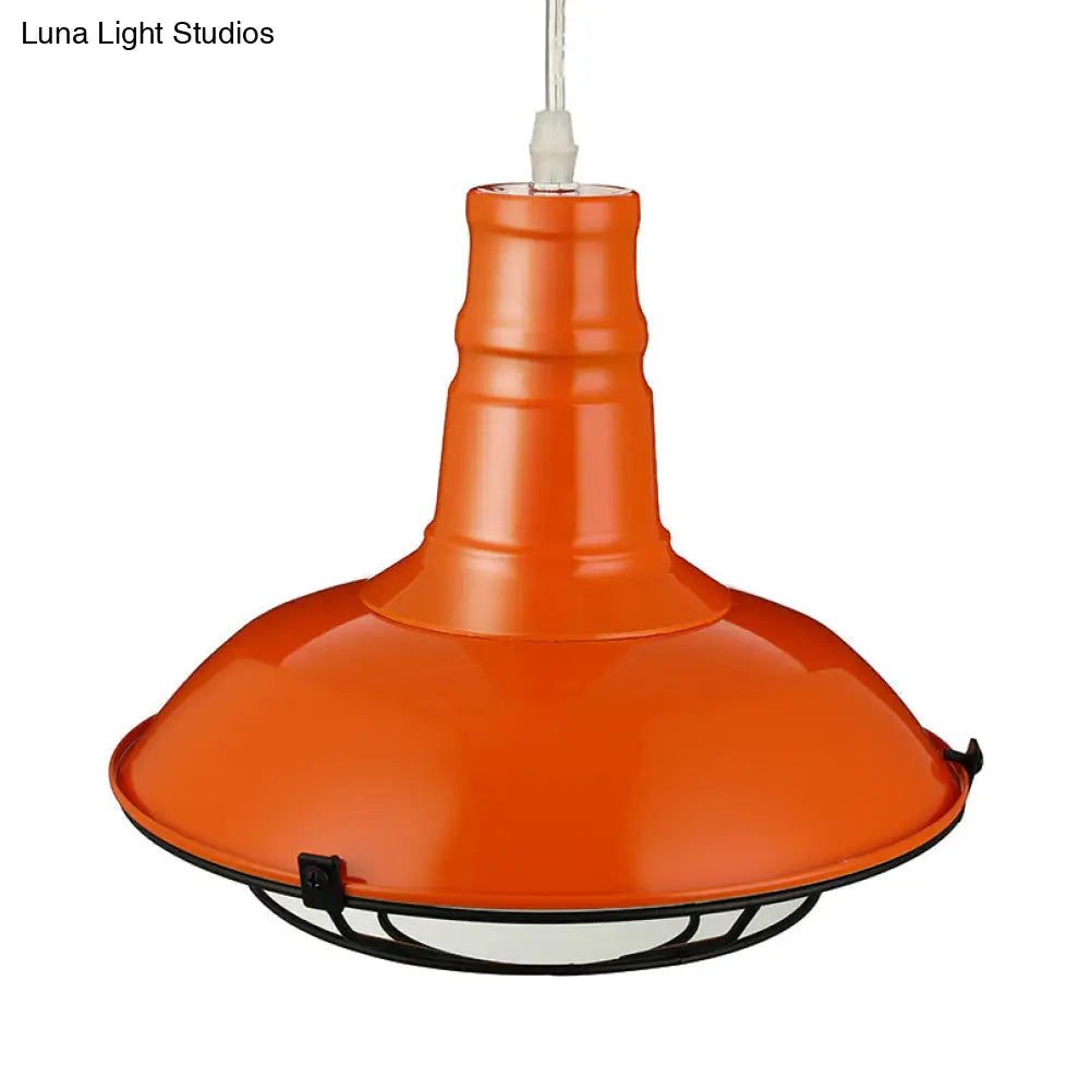 Industrial Metal Pendant Light Fixture With Wire Guard - Orange/Blue/Green Bowl Design