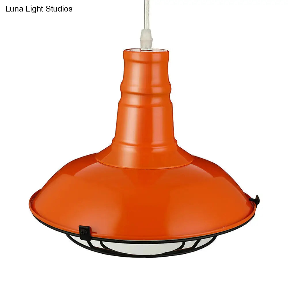 Industrial Metal Pendant Light With Wire Guard In Orange Blue And Green 1-Light 10/14/18 Dia -