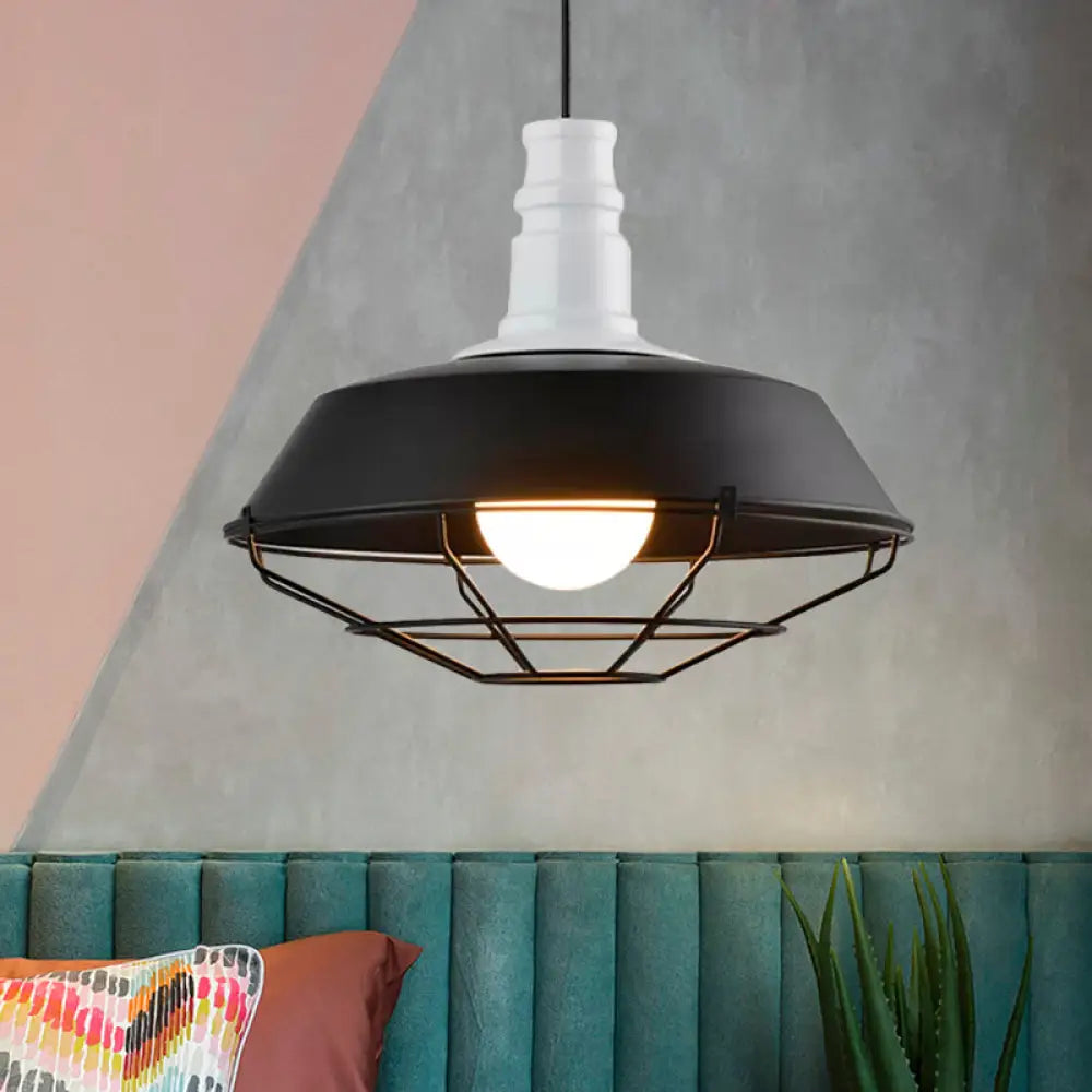Industrial Metal Pendant Light Fixture With Wire Guard - Orange/Blue/Green Bowl Design