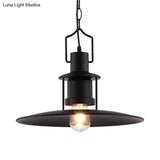 Industrial Metal Pendant Light - Flat Cone Shade 1-Light Dining Room Hanging Fixture In Black 16’