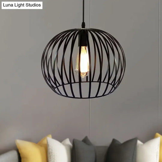 Industrial Metal Cage Ceiling Light Pendant 12/14 Wide Satin Black Finish For Living Room