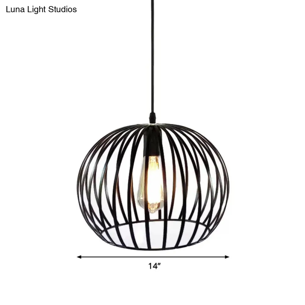 Industrial Metal Cage Ceiling Light Pendant 12/14 Wide Satin Black Finish For Living Room