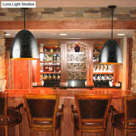 Industrial Metal Pendant Light W/ 1 Head - Circle Cutouts Design Black