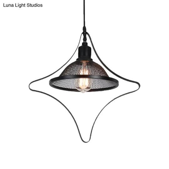 Industrial Metal Pendant Light With Black Rhombus/Round And Mesh Flared Shade