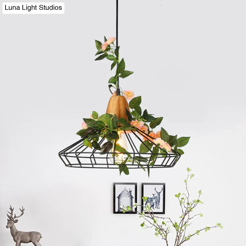 White Caged Metal Pendant Light - Industrial 1-Head Led Suspension For Kitchen Island