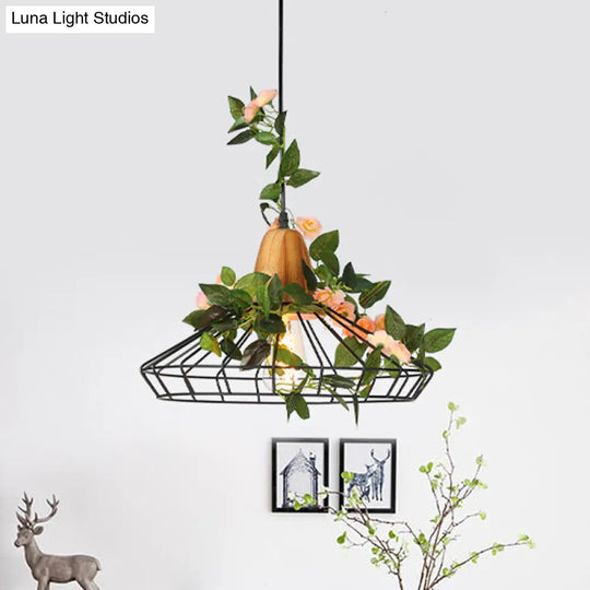 White Caged Metal Pendant Light - Industrial 1-Head Led Suspension For Kitchen Island