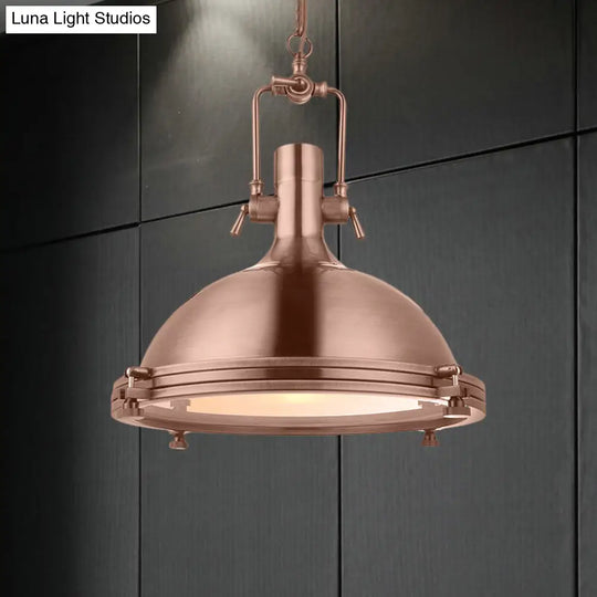 1-Light Industrial Metal Pendant With Antique Brass/Brass/Copper Finish And Frosted Diffuser