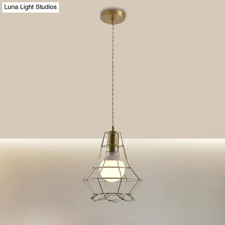 Industrial Metal Pendant Lighting With Gold Finish And Wire Frame For Dining Room Or Ambient / Urn