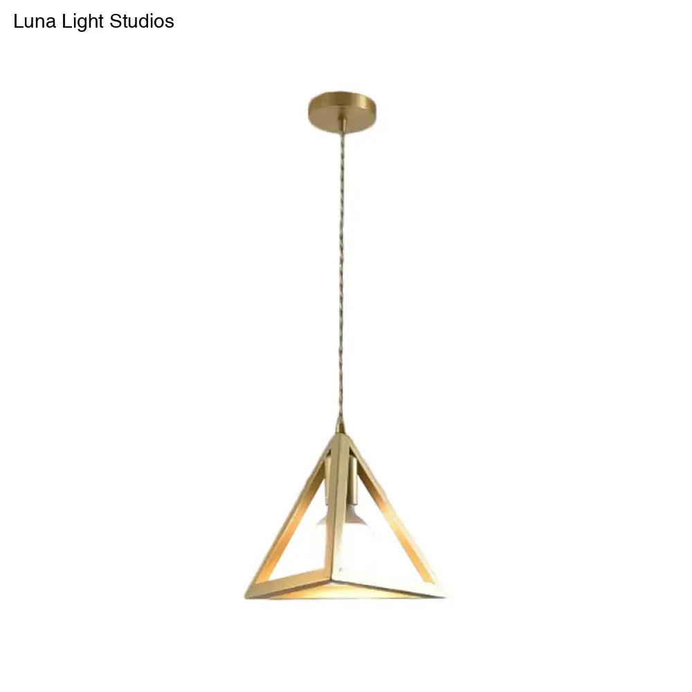 Industrial Metal Pendant Lighting With Gold Finish And Wire Frame For Dining Room - 1 Head