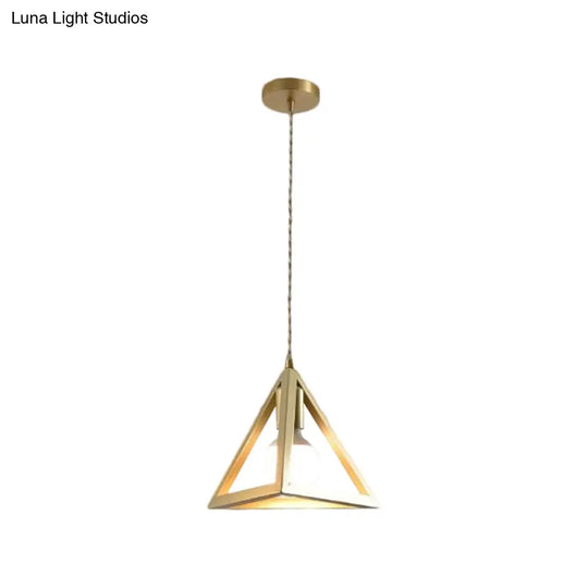 Industrial Metal Pendant Lighting With Gold Finish And Wire Frame For Dining Room - 1 Head