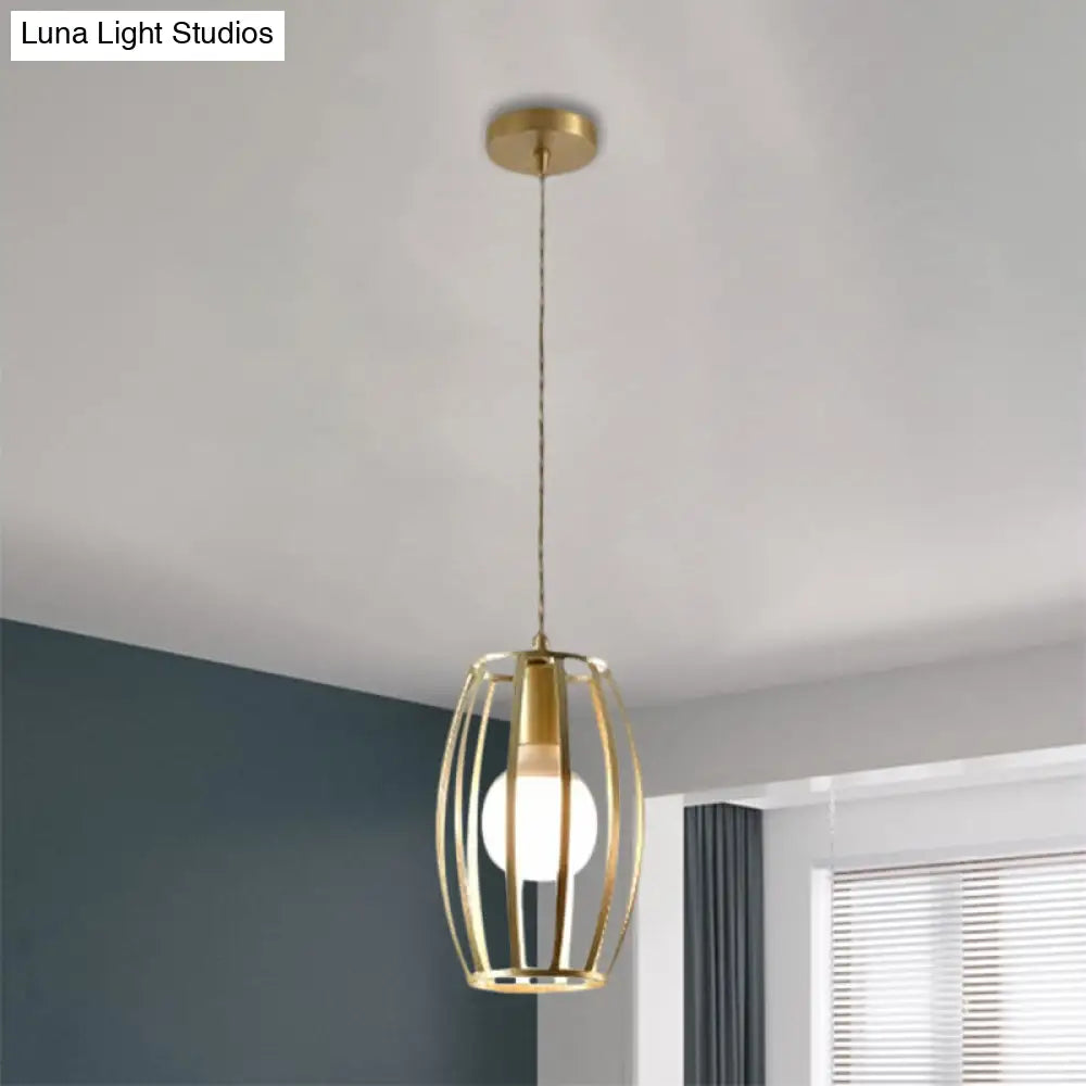 Industrial Metal Pendant Lighting With Gold Finish And Wire Frame For Dining Room Or Ambient