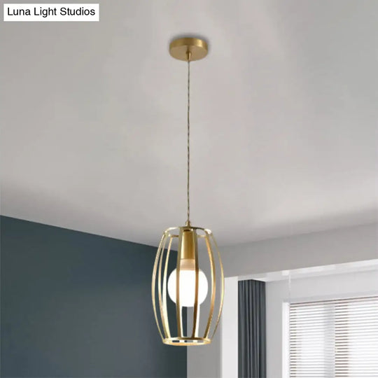 Industrial Metal Pendant Lighting With Gold Finish And Wire Frame For Dining Room Or Ambient
