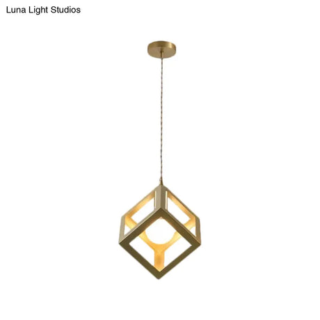 Industrial Metal Pendant Lighting With Gold Finish And Wire Frame For Dining Room - 1 Head