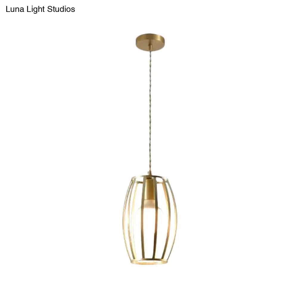 Industrial Metal Pendant Lighting With Gold Finish And Wire Frame For Dining Room Or Ambient