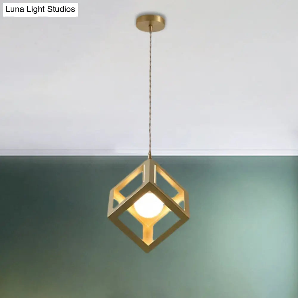 Industrial Metal Pendant Lighting With Gold Finish And Wire Frame For Dining Room - 1 Head