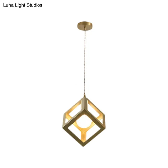 Industrial Metal Pendant Lighting With Gold Finish And Wire Frame For Dining Room - 1 Head