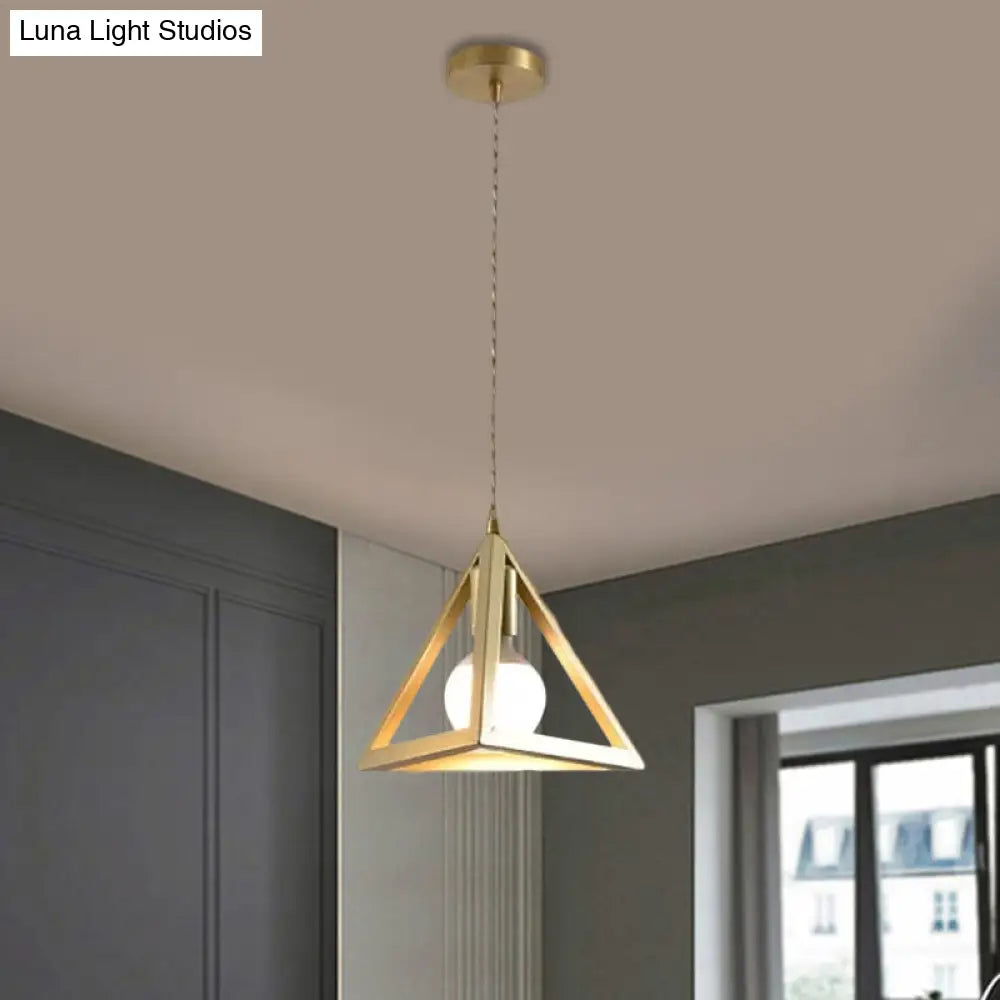 Industrial Metal Pendant Lighting With Gold Finish And Wire Frame For Dining Room - 1 Head