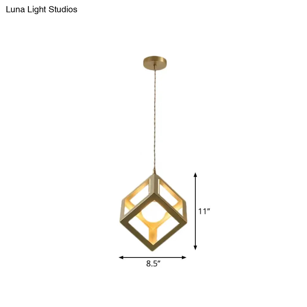 Industrial Metal Pendant Lighting With Gold Finish And Wire Frame For Dining Room - 1 Head