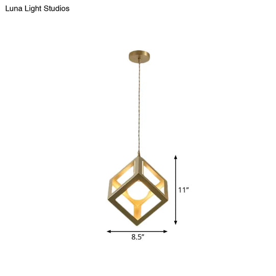 Industrial Metal Pendant Lighting With Gold Finish And Wire Frame For Dining Room - 1 Head