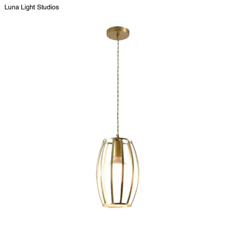 Industrial Metal Pendant Lighting With Gold Finish And Wire Frame For Dining Room - 1 Head