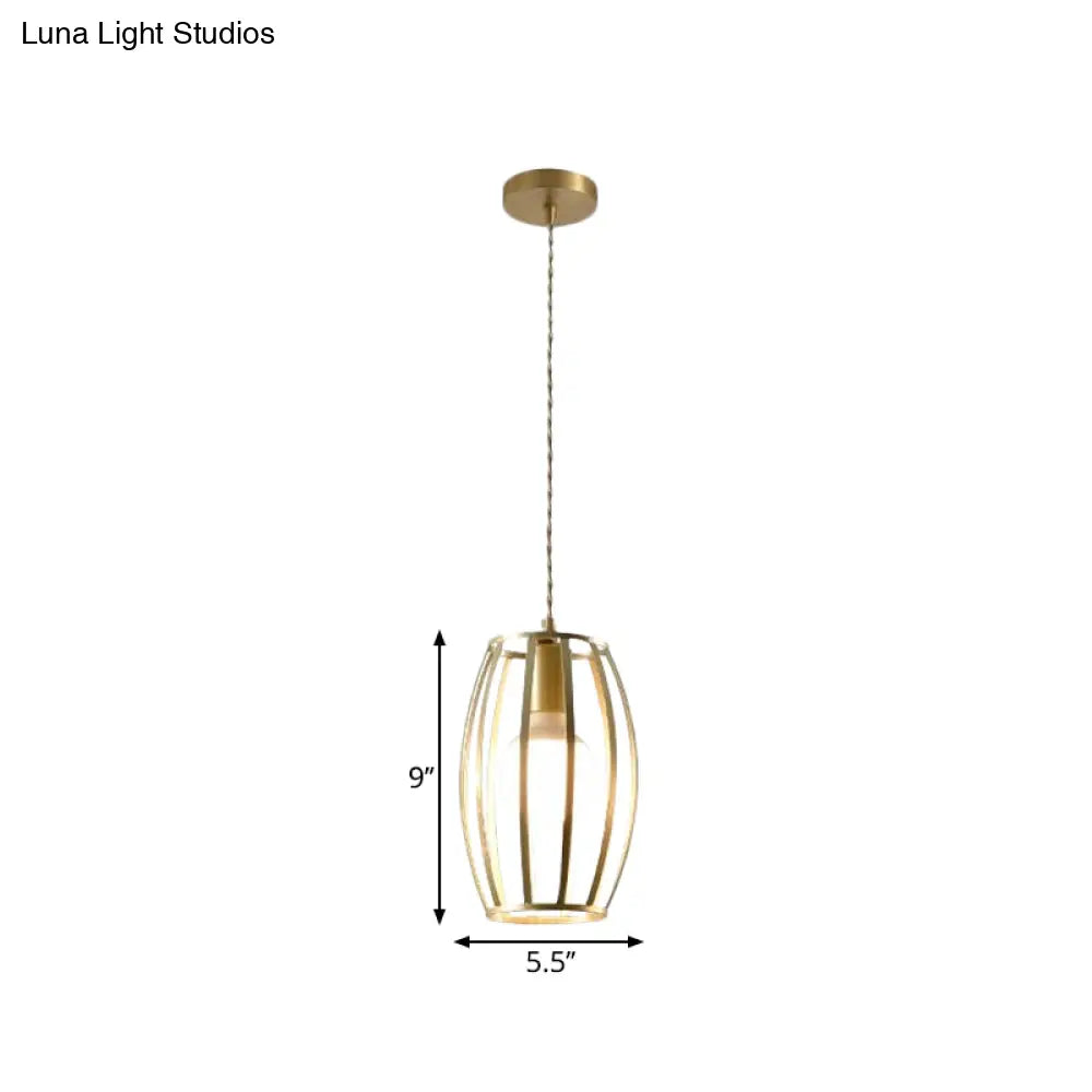 Industrial Metal Pendant Lighting With Gold Finish And Wire Frame For Dining Room - 1 Head
