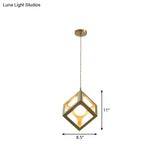 Industrial Metal Pendant Lighting With Gold Finish And Wire Frame For Dining Room - 1 Head