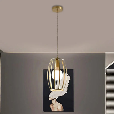 Industrial Metal Pendant Lighting With Gold Finish And Wire Frame For Dining Room - 1 Head