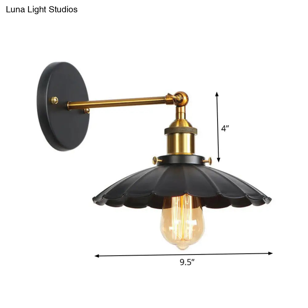 Industrial Metal Rotatable Wall Lamp In Black With Brass Arm And Open Bulb Design