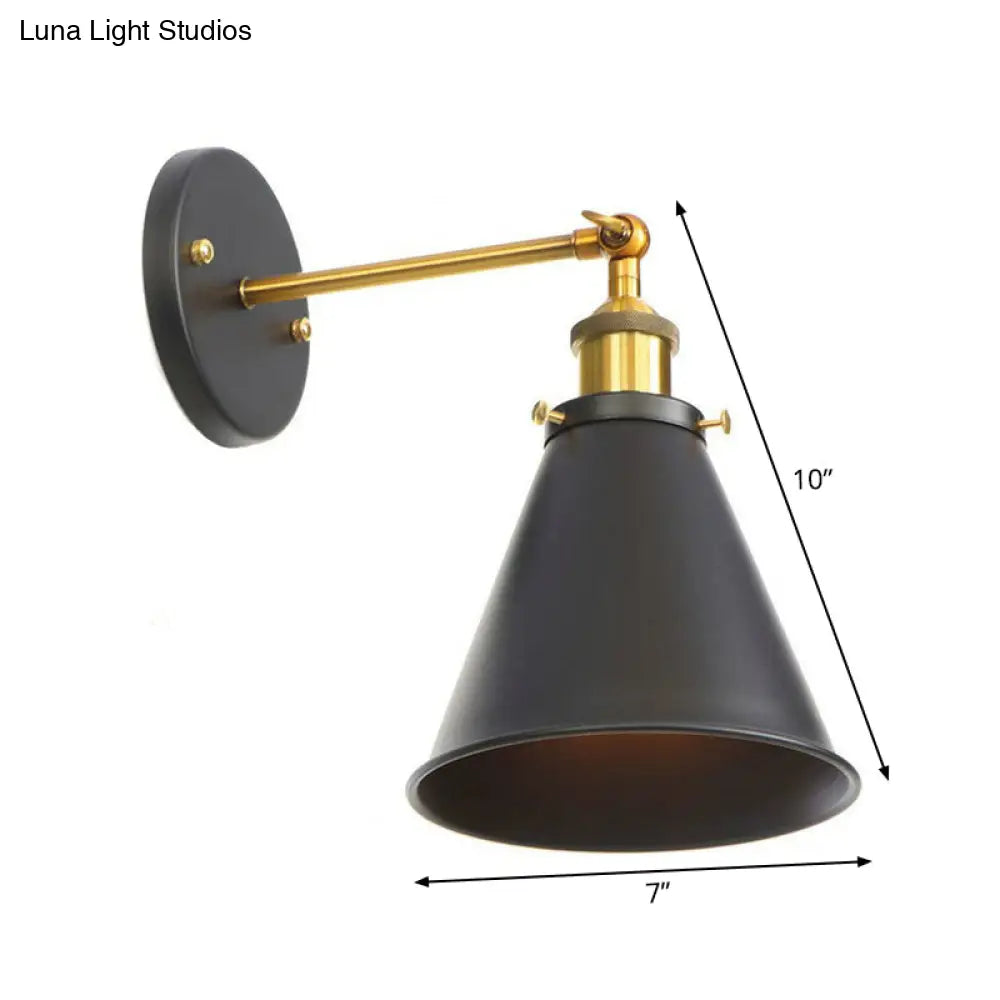 Industrial Metal Rotatable Wall Lamp In Black With Brass Arm And Open Bulb Design
