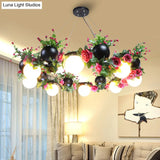 Industrial Metal Sphere Ceiling Lamp With Flower Decoration - 8 Bulbs Black. Perfect For Living Room