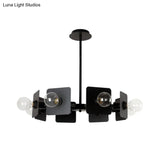 Industrial Metal Square Chandelier Lighting - 8-Head Black Ceiling Fixture For Restaurants