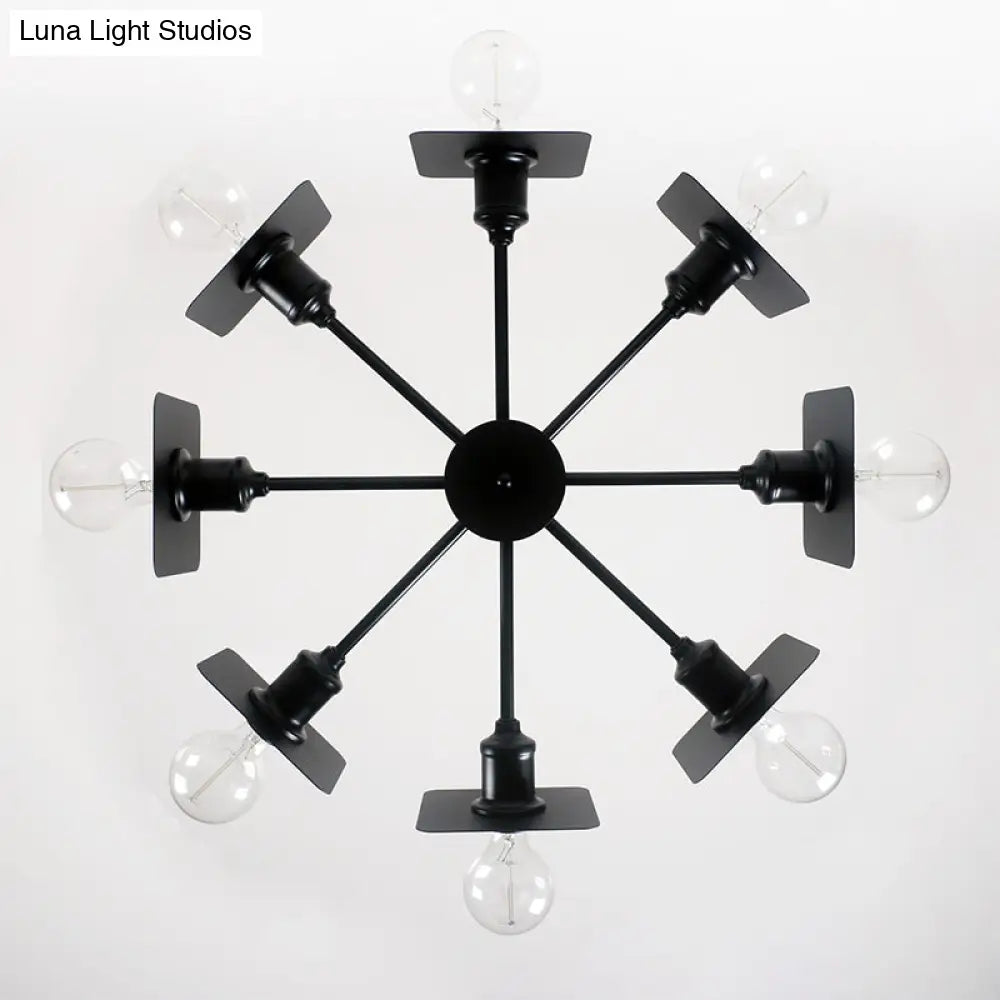 Industrial Metal Square Chandelier Lighting - 8-Head Black Ceiling Fixture For Restaurants