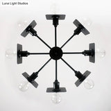 Industrial Metal Square Chandelier Lighting - 8-Head Black Ceiling Fixture For Restaurants