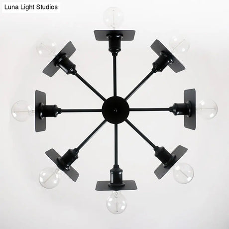 Industrial Metal Square Chandelier Lighting - 8-Head Black Ceiling Fixture For Restaurants