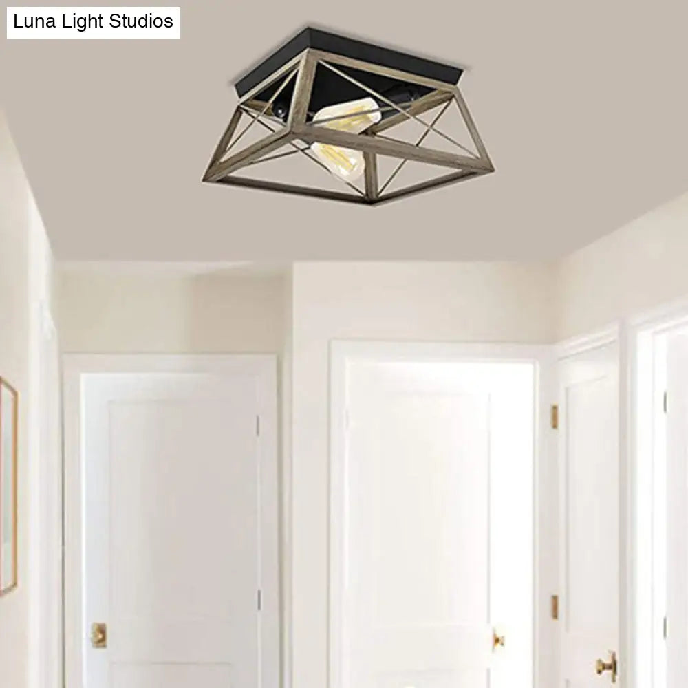 Industrial Metal Square Dining Room Flush Ceiling Light: Sleek Close-To-Ceiling Fixture