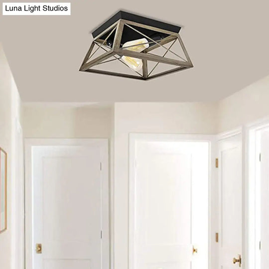 Industrial Metal Square Dining Room Flush Ceiling Light: Sleek Close-To-Ceiling Fixture