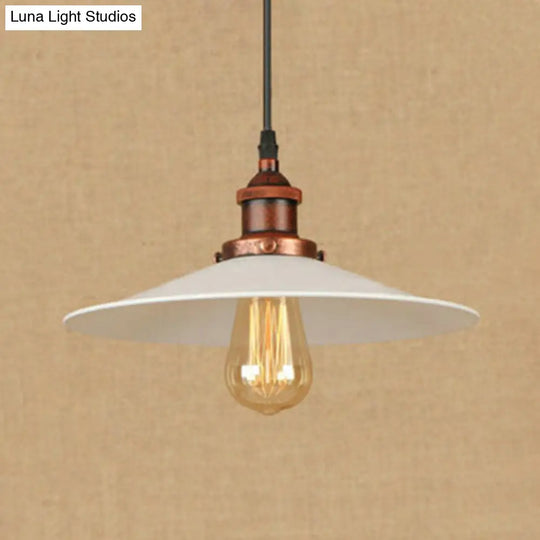 Industrial Metal Suspension Lamp With Saucer Shade - Rust/Chrome Finish 1 Bulb Pendant Light For
