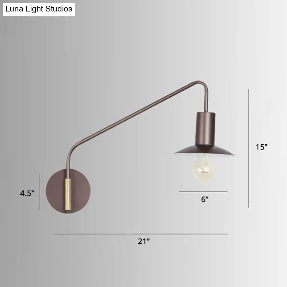 Industrial Metal Swing Arm Sconce Lamp With Saucer Lampshade - Single Living Room Reading Light
