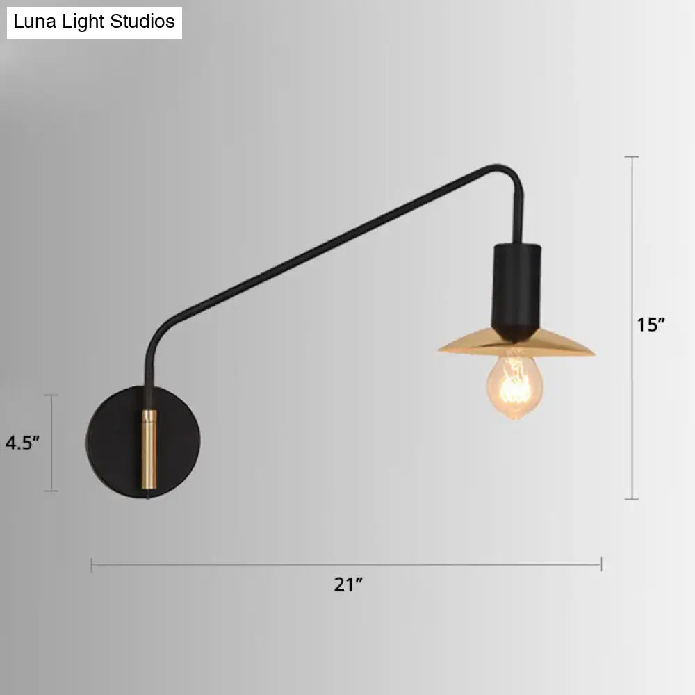 Industrial Metal Swing Arm Sconce Lamp With Saucer Lampshade - Single Living Room Reading Light