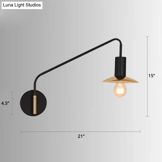 Industrial Metal Swing Arm Sconce Lamp With Saucer Lampshade - Single Living Room Reading Light
