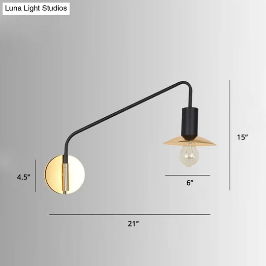 Industrial Metal Swing Arm Sconce Lamp With Saucer Lampshade - Single Living Room Reading Light