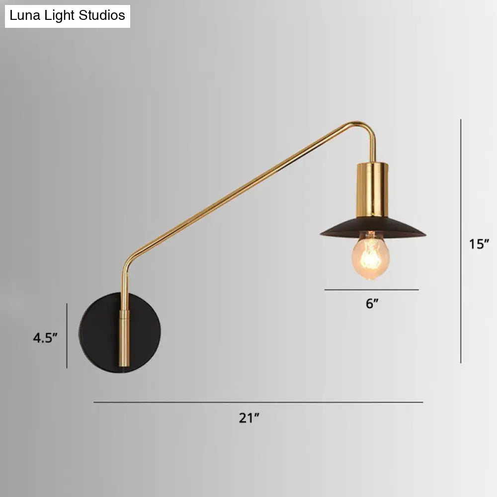 Industrial Metal Swing Arm Sconce Lamp With Saucer Lampshade - Single Living Room Reading Light