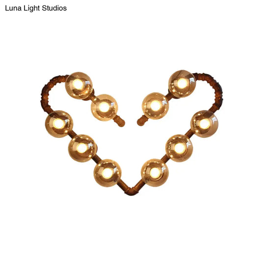 Industrial Metal Wall Sconce - Heart Shape Pipe Design With 10 Bulbs Rust Finish And Ball Clear