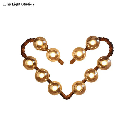 Industrial Metal Wall Sconce - Heart Shape Pipe Design With 10 Bulbs Rust Finish And Ball Clear