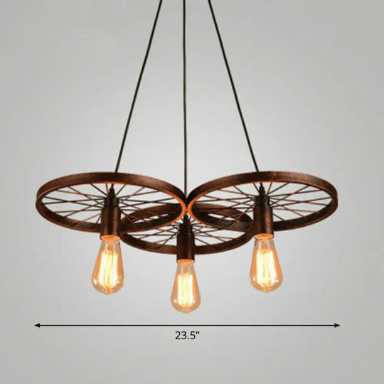 Industrial Metal Wheel Shaped Pendulum Pendant Light For Restaurants 3 / Rust