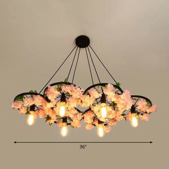 Industrial Metal Wheel Shaped Pendulum Pendant Light For Restaurants 6 / Pink