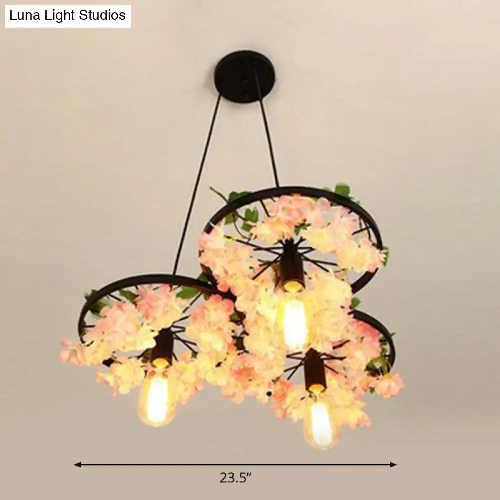 Industrial Metal Wheel Shaped Pendant Light For Restaurants - Commercial Lighting 3 / Pink